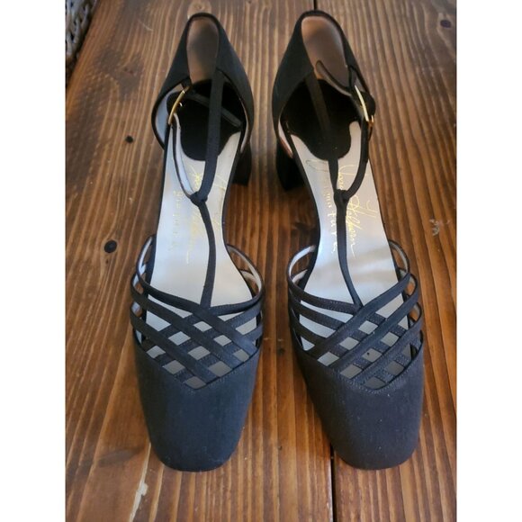 Vintage Made In Italy Brown Fabric Strappy Block Heel Shoes 8.5 - Picture 1 of 9